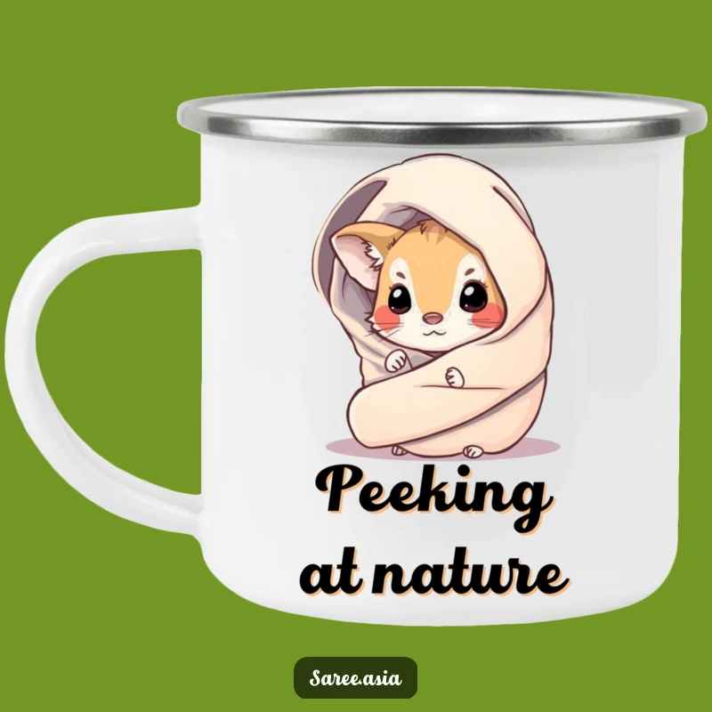 Funny Curious Critter Camping Mug: Outdoor Small Animal in Shimmering Wrap Peeking
