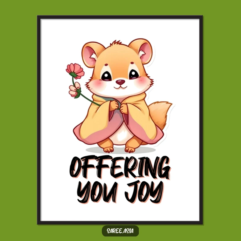 Funny Flower Offering Animal Digital Art Print: Bring Sweetness to Your Screen