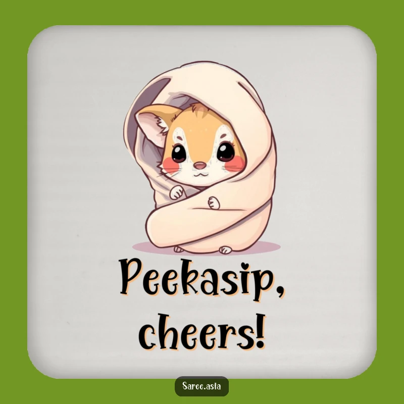 Funny Curious Critter Coaster: Protect Surfaces with Small Animal in Shimmering Wrap