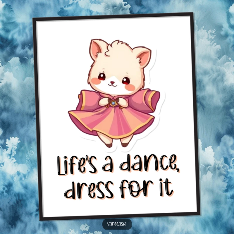 Funny Free Printable Wall Art: A small fluffy animal in a flowing garment twirling gracefully, adding a whimsical touch.
