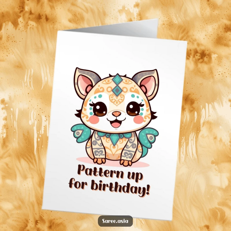 Funny Free Printable Birthday Card: Happy animal with intricate patterns beaming with pride, celebrating a birthday joyfully.