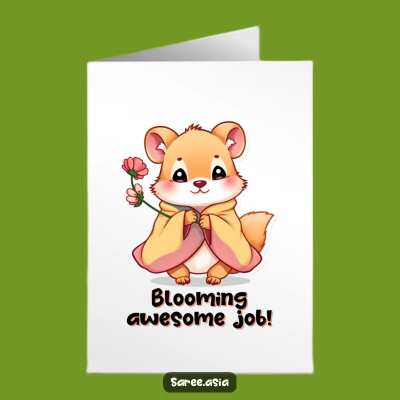 Free Printable Congrats Card: Funny Animal Offers Flower for Your Wonderful Achievement
