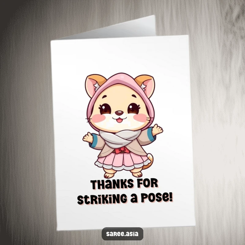 Funny Free Printable Thank You Card: Cheerful animal in layered attire striking an elegant pose to convey thanks.