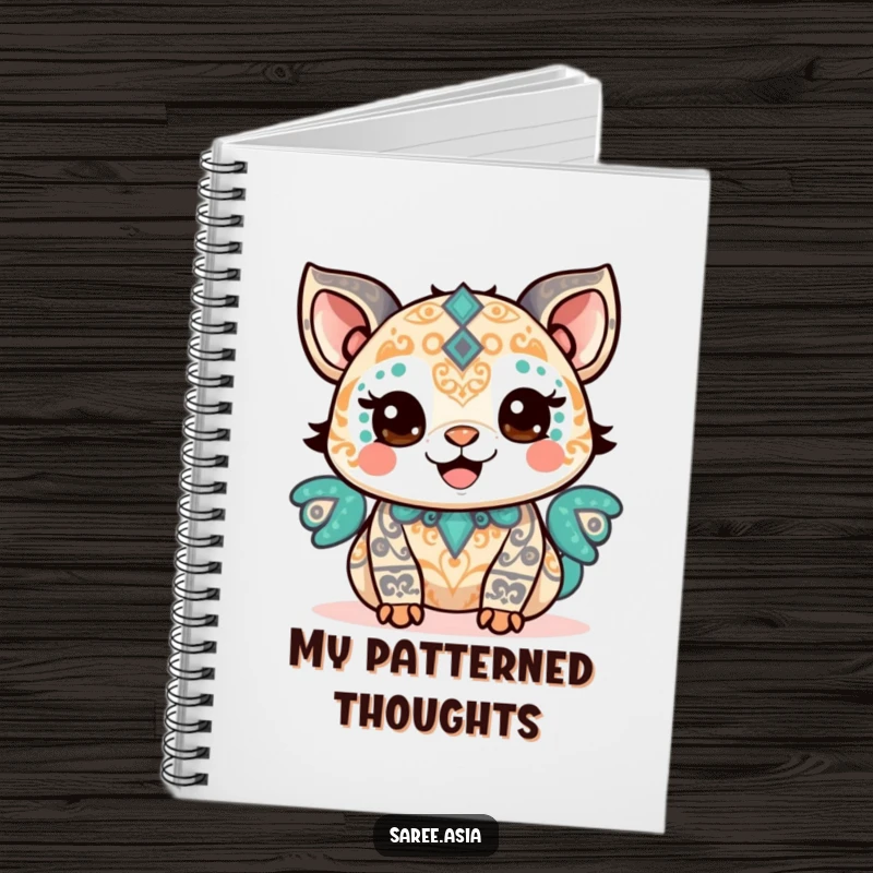 Funny notebook featuring a happy small animal adorned with intricate patterns, beaming with pride, encouraging success tracking.